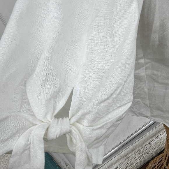 Jones New York White Cotton Blouse V-Neck Tie Sleeve 3/4 Sleeve Women PM - Picture 12 of 14